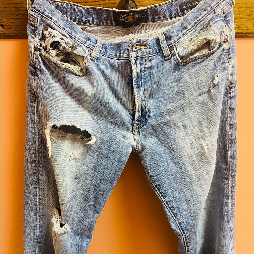 Lucky Brand Men’s Jeans 33x32 Blue Denim 361 Vintage Straight Ripped